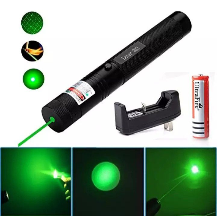 High-Power 303 Green Laser Pointer with Adjustable Focus – Rechargeable 3.7V Battery, Charger & Safety Lock – Rechargeable Green Laser Light, Green Laser Pointer, Green Beam Light