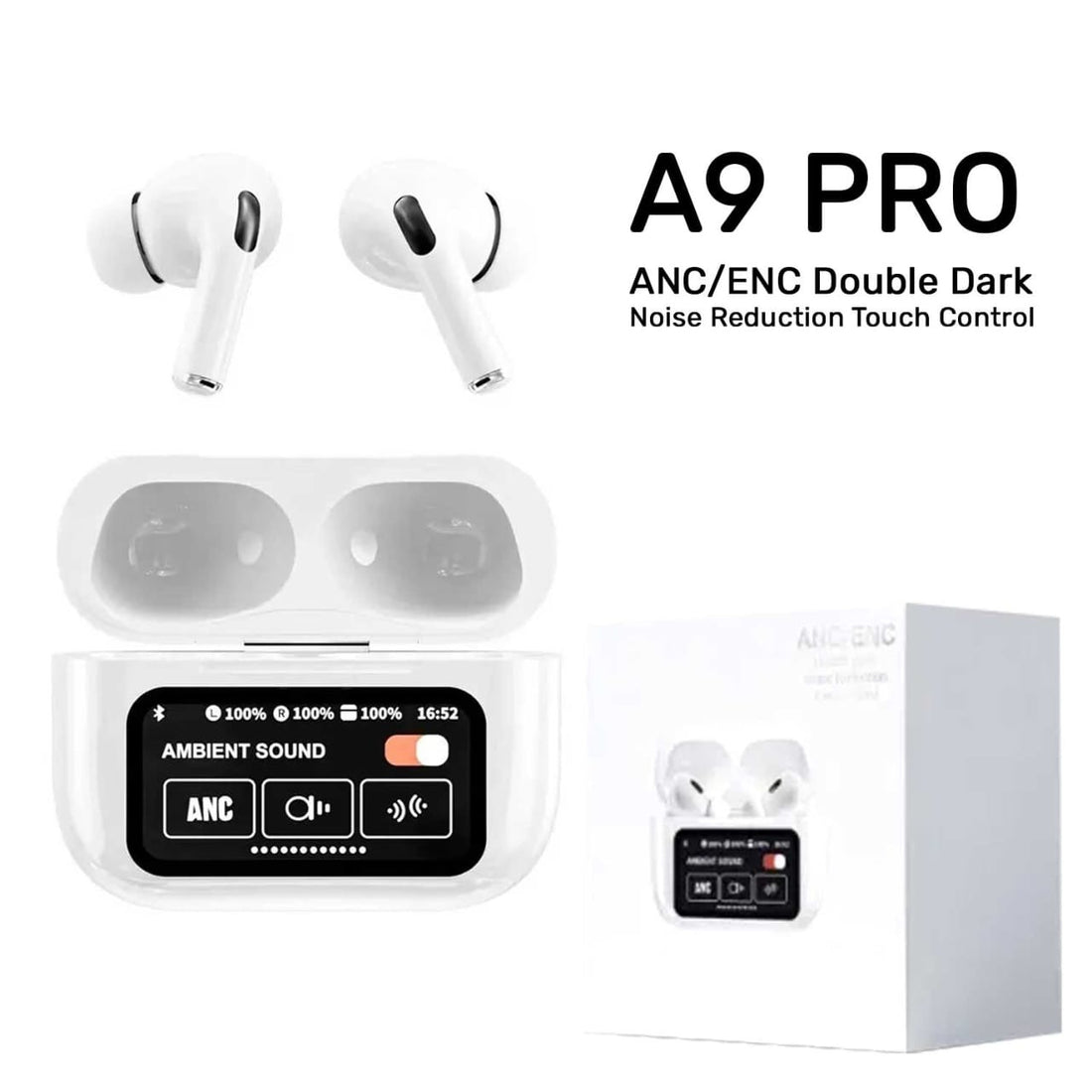 AirPods A9 Pro – ANC & ENC Noise Reduction, Touch Control, Boosted Bass, Wireless Earbuds for Android & iOS