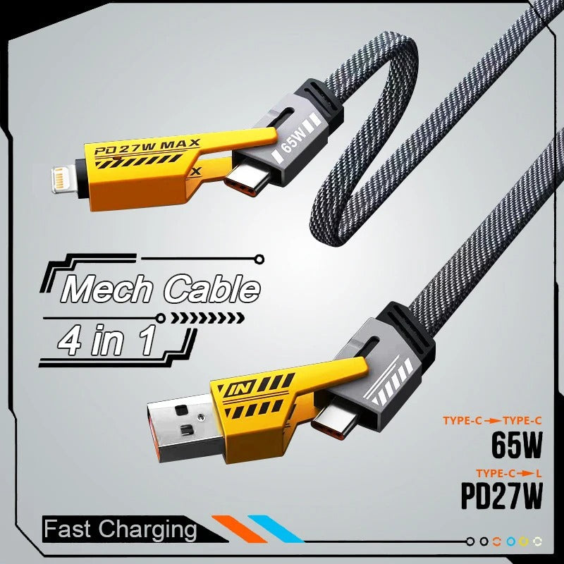 4 In 1 Data Cable Pack Of 2 – USB-C & Lightning Connectors, Braided Durable Design, Fast Charging