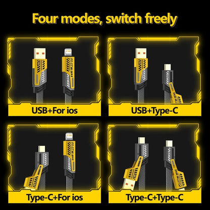 4 In 1 Data Cable Pack Of 2 – USB-C & Lightning Connectors, Braided Durable Design, Fast Charging
